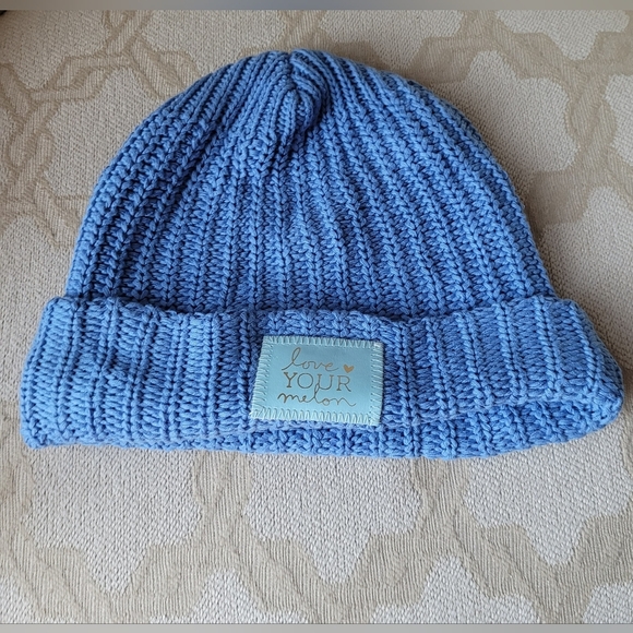 LOVE YOUR MELON CUFFED BEANIE KNIT TOQUE BLUE GOLD FOIL ONE SIZE - Picture 2 of 12